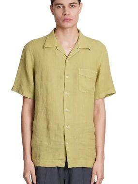 Massimo Alba Short-Sleeve Camp Collar Shirt in Light Olive